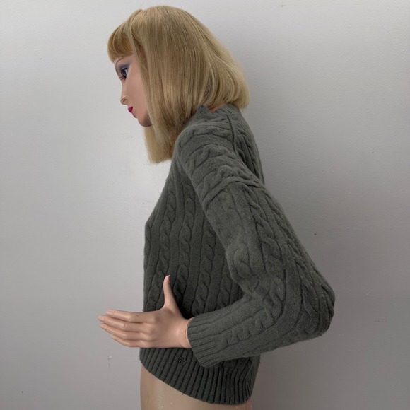 Aritzia Sunday Best Cable Knit Sweater  Merino Wool Green Old Money Sz Small - Picture 10 of 14